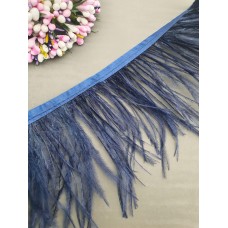Перо страуса на тесьме (цвет темно-синий) 10 см