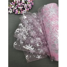 Фатин 15 см "Снежинки" (розовый/серебро) 