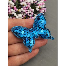 Патч "Бабочка с двухсторонними пайетками" цвет голубой