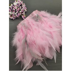 Двухцветные перья на тесьме (розовый/серый) 10 см - остаток 30 см