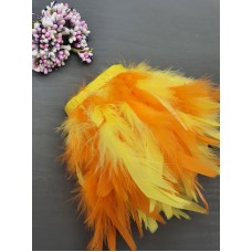 Двухцветные перья на тесьме (желтый/оранжевый) 10 см