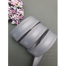 Лента с атласной вставкой25 мм цвет серый/серебро